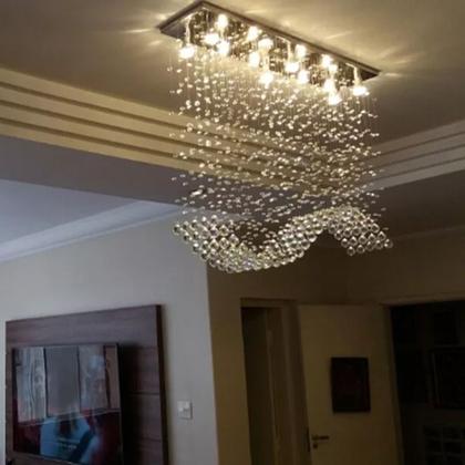 Imagem de Lustre de Cristal Onda Para Escritório, Sala de Jantar ,Base de Inox Polida Com 50cm Altura