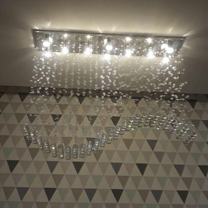 Imagem de Lustre de Cristal Onda Para Escritório, Sala de Jantar ,Base de Inox Polida Com 50cm Altura