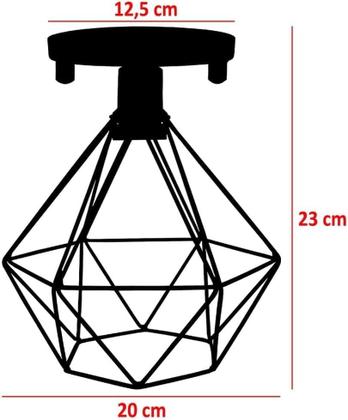 Imagem de Lustre De Teto Industrial Luminária Plafon Retrô Aramado Diamante Sobrepor Preto