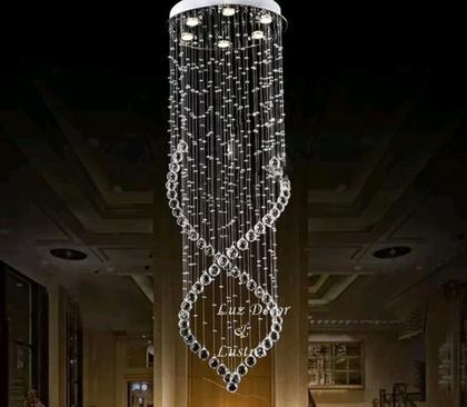 Imagem de Lustre Grande Para Corredor De Cristal K9 Plafon Base Inox
