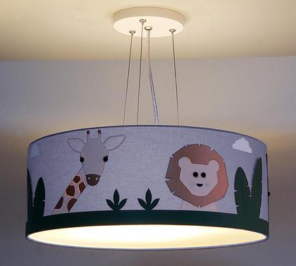 Imagem de Lustre Infantil Pendente Safari Cúpula Cru Tecido 40X15 Cm