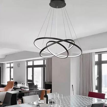 Imagem de Lustre Led Moderno Pendente Anéis 3 Arco Aro Preto
