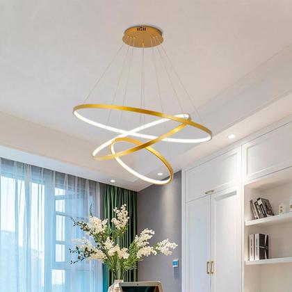 Imagem de Lustre Led Moderno Pendente Anéis Led 89w 3 Arcos Dourado