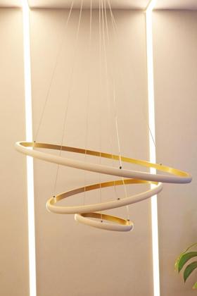 Imagem de Lustre LED Pendente 3 Anéis Dourado 60cm 60W Luz 3000K