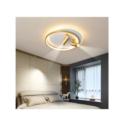 Imagem de Lustre Luminaria Led Teto 2 Anéis Dourado e Branco 40W, plafon LED moderno, plafon dourado, plafon com spot, iluminação para teto, luminária moderna