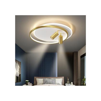 Imagem de Lustre Luminaria Led Teto 2 Anéis Dourado e Branco 40W, plafon LED moderno, plafon dourado, plafon com spot, iluminação para teto, luminária moderna