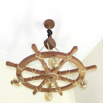 Imagem de Lustre Luminária Pendente 85Cm Leme De Navio Rústico 5B