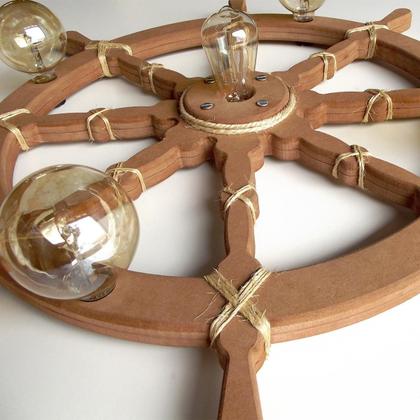 Imagem de Lustre Luminária Pendente 85Cm Leme De Navio Rústico 5B