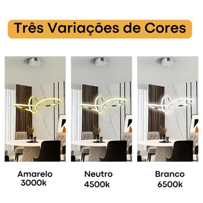 Imagem de Lustre Luminaria Pendente Led De Teto Moderno para Sala Quarto Loop 45w 3 Em 1 Bivolt