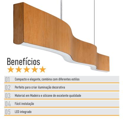 Imagem de Lustre Madeira Retangular Linear LED Integrado 98cm SNK 01  TAUARI BQ