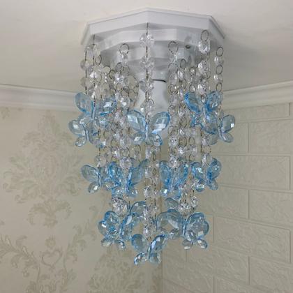 Imagem de Lustre Para Quarto de Menino Luminária Infantil Plafon Decorar Ambiente Bebê Borboletas Azul 17x25cm