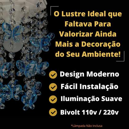 Imagem de Lustre Para Quarto de Menino Luminária Infantil Plafon Decorar Ambiente Bebê Borboletas Azul 17x25cm