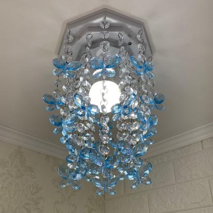 Imagem de Lustre Para Quarto de Menino Luminária Infantil Plafon Decorar Ambiente Bebê Borboletas Azul 17x25cm