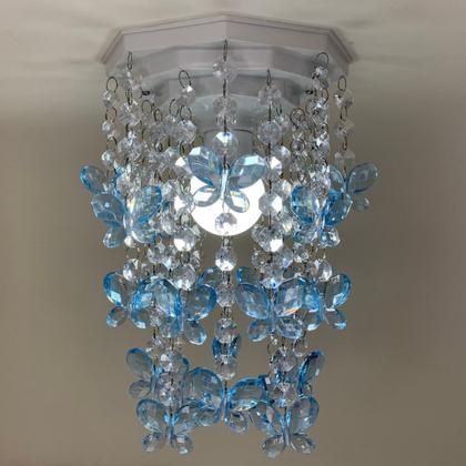 Imagem de Lustre Para Quarto de Menino Luminária Infantil Plafon Decorar Ambiente Bebê Borboletas Azul 17x25cm