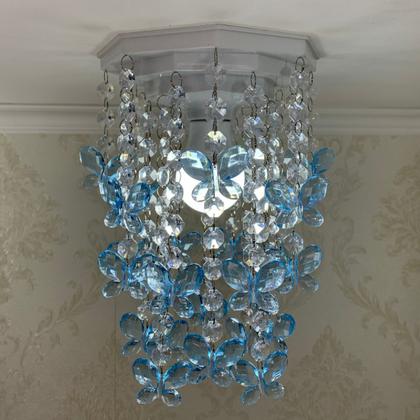 Imagem de Lustre Para Quarto de Menino Luminária Infantil Plafon Decorar Ambiente Bebê Borboletas Azul 17x25cm