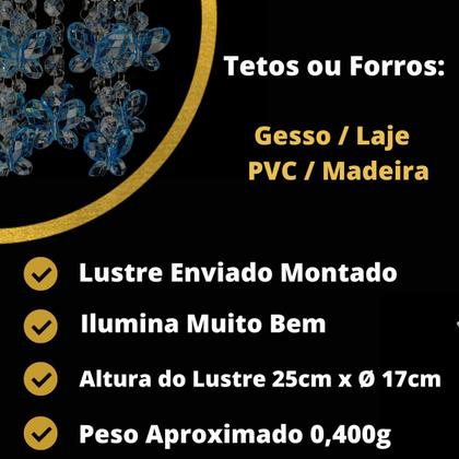 Imagem de Lustre Para Quarto de Menino Luminária Infantil Plafon Decorar Ambiente Bebê Borboletas Azul 17x25cm