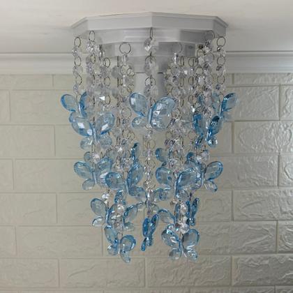 Imagem de Lustre Para Quarto de Menino Luminária Infantil Plafon Decorar Ambiente Bebê Borboletas Azul 17x25cm