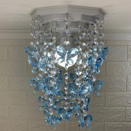 Imagem de Lustre Para Quarto de Menino Luminária Infantil Plafon Decorar Ambiente Bebê Borboletas Azul 17x25cm