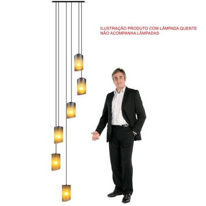 Imagem de Lustre para sala Cúpula Fumê 6 lâmpadas pé direito alto