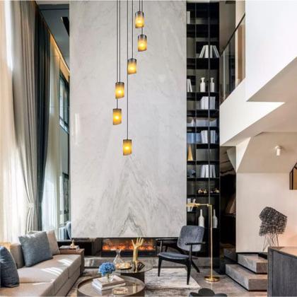 Imagem de Lustre para sala Cúpula Fumê 6 lâmpadas pé direito alto