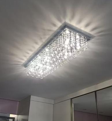 Imagem de Lustre Para Sala De Cristal Legítimo K9 Base Inox 80x25 Cm