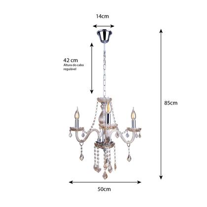 Imagem de Lustre Para Sala de Jantar Candelabro de Cristal Legítimo France Nice 3 braços E14 Bivolt
