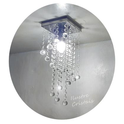 Imagem de Lustre Para Sala Quarto De Cristal Acrílico base inox 14x14 Cm Soq E27