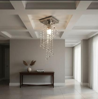 Imagem de Lustre Para Sala Quarto De Cristal Acrílico base inox 14x14 Cm Soq E27