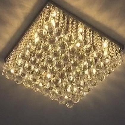 Imagem de Lustre Para Sala Quarto De Cristal K9 Legítimo Base Aço Inox 30x30 cm Espelhado