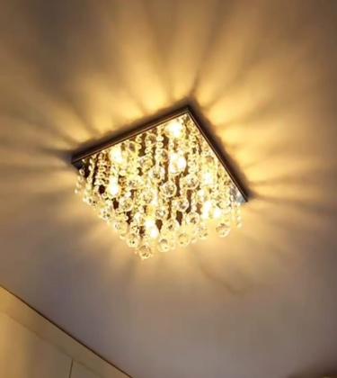 Imagem de Lustre Para Sala Quarto De Cristal K9 Legítimo Base Aço Inox 30x30 cm Espelhado