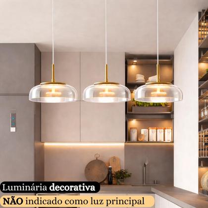 Imagem de Lustre Pendente 22,5cm Vidro Transparente Luz Indireta Redondo Luminária Teto Gimpo KJDDE-271-TR