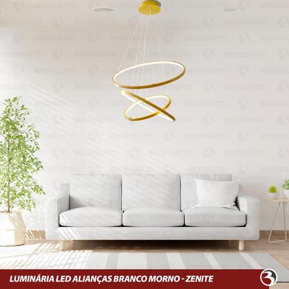 Imagem de Lustre Pendente 3 Arcos Moderno Anéis Led 60cm117w Dourado Zenite