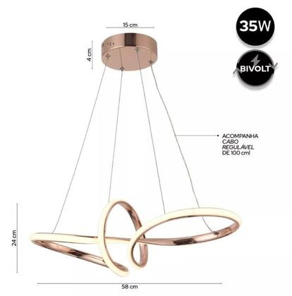 Imagem de Lustre Pendente 35W 58x24cm Led Integrado 3/4/6000k Rose Gold Bivolt