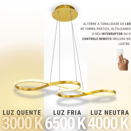 Imagem de Lustre Pendente 40w Design Moderno Bivolt Dourado 3 Em 1