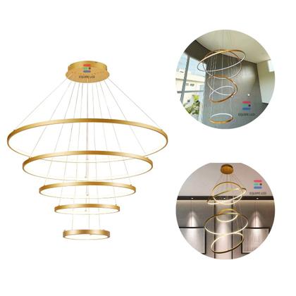 Imagem de Lustre Pendente 5 Aneis Arcos 100CM Moderno Dourado Pe Direito Duplo Top Bivolt Equipe Led