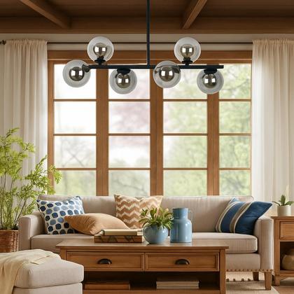 Imagem de Lustre Pendente 6 Globos Esfera Vidro Molecular Jabuticaba Sala Quarto Cozinha Mesa de Jantar Bivolt