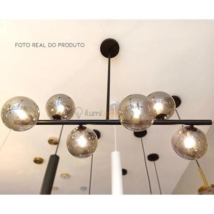 Imagem de Lustre Pendente 6 Globos Esfera Vidro Molecular Jabuticaba Sala Quarto Cozinha Mesa de Jantar Bivolt