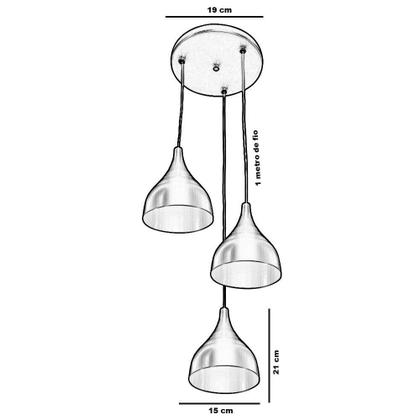 Imagem de Lustre Pendente Aluminio Gota Triplo 21cm Preto