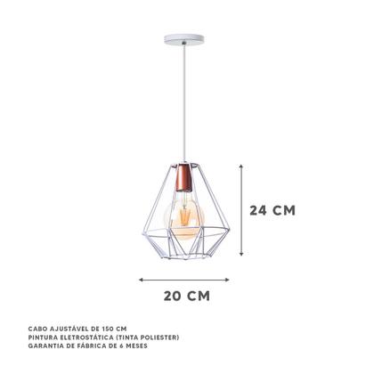 Imagem de Lustre Pendente Aramado Cristal 24 Cm Branco Decorações