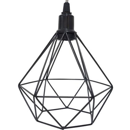 Imagem de Lustre Pendente Aramado Duplo Diamante Cabo Cristal Regulável Preto Luminária Agp Ilumini