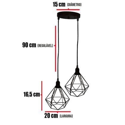 Imagem de Lustre Pendente Aramado Duplo Diamante Dourado Cabo Regulável Luminária Agp Ilumini