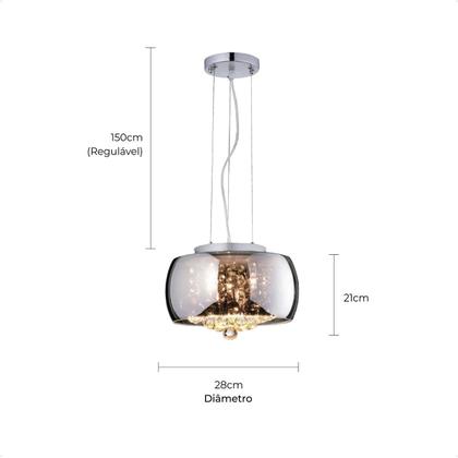 Imagem de Lustre Pendente Bacia 28cm Prata Cristal Legítimo K9 Cromado G9 