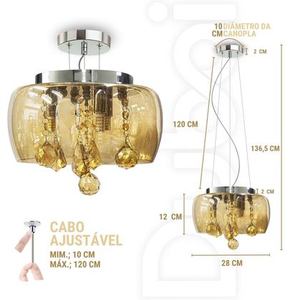 Imagem de Lustre Pendente Bacia De Cristal Âmbar 28 Cm De Diâmetro