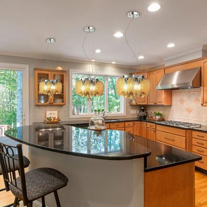 Imagem de Lustre Pendente Bacia De Cristal Âmbar 28 Cm De Diâmetro