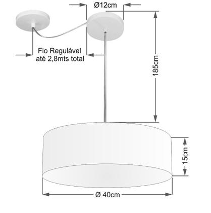 Imagem de Lustre Pendente Cilíndrico Com Desvio De Centro Md-4255 Cúpula em Tecido 40x15cm Preto - Bivolt