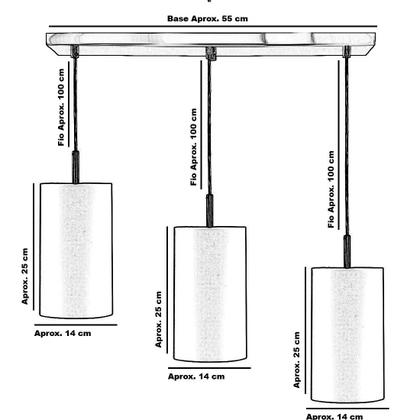 Imagem de Lustre Pendente Cilindrico Triplo Base Retangular Azul