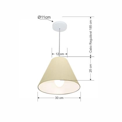 Imagem de Lustre Pendente Cone Md-4028 Cúpula em Tecido 25/30x12cm Algodão Crú - Bivolt
