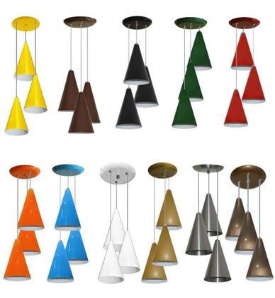 Imagem de Lustre Pendente Cone Triplo Ideal Mesa De Jantar, Quarto