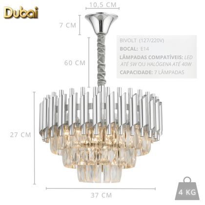 Imagem de Lustre Pendente Dubai Cristal Legítimo K9 Inox Linha Premium