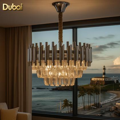Imagem de Lustre Pendente Dubai Cristal Legítimo K9 Inox Linha Premium